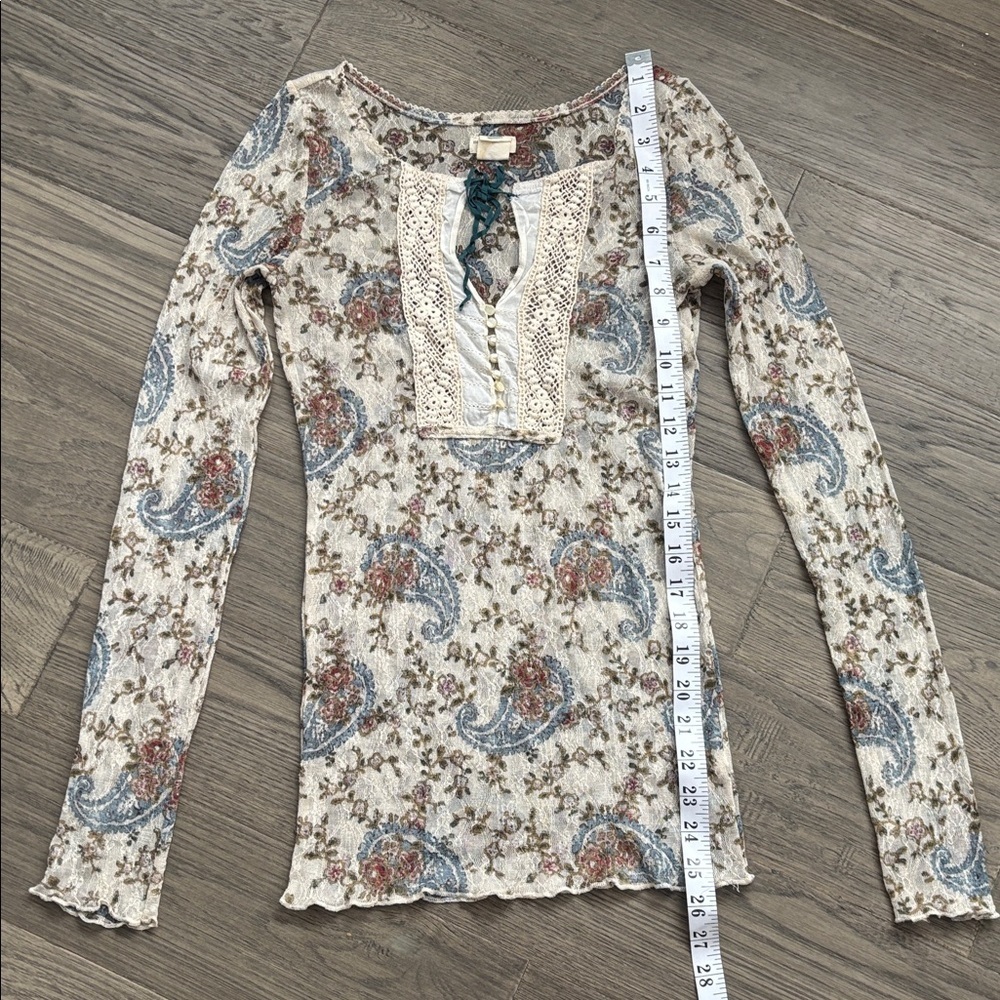 Ralph Lauren | Denim & Supply Paisley And Floral Lace Henley Top Size XSmall - Picture 9 of 11